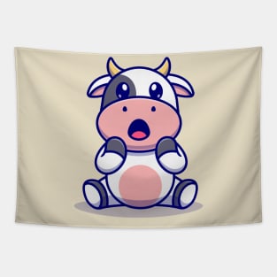 Cute Cow Surprised Cartoon Tapestry