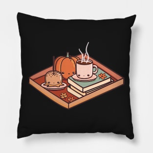 Fall Feels - coffee, caramel apple, pumpkin, books, and autumn leaves Pillow