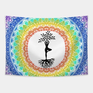 Yoga tree pose with zen doodle Tapestry