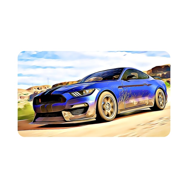 Mustang GT500 Cartoon Drawing Action Print by Auto-Prints