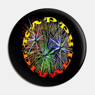 Happy Diwali Light Up The World With Fireworks Red and Yellow Pin