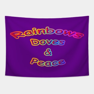 Rainbows Doves & Peace Neon Retro Tapestry