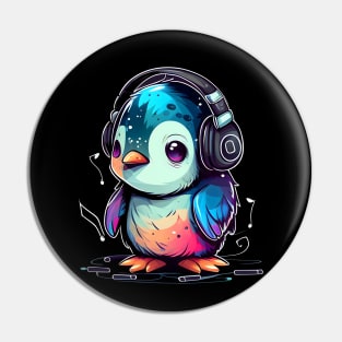 Baby Penguin with Headphones. Pin