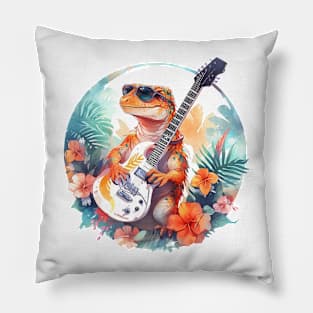 Lizard Shreds in Paradise: Electric Guitar Gecko Pillow