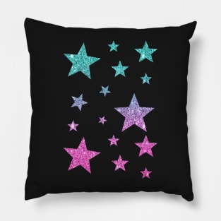 Pink Teal Ombre Faux Glitter Stars Pillow