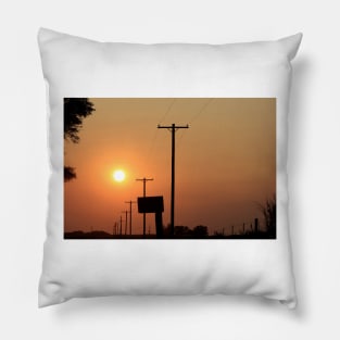 Smokey Kansas Sunset with tree's and power lines. Pillow