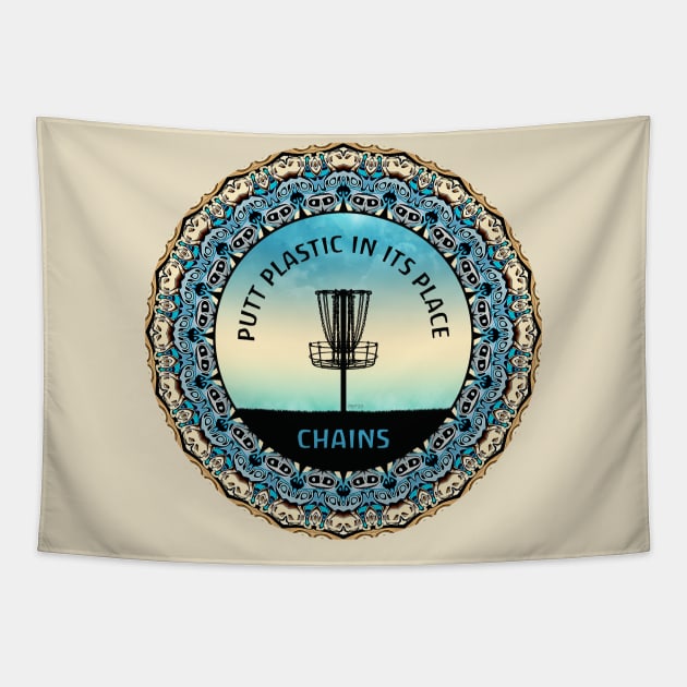 Disc Golf Basket Tapestry by perkinsdesigns