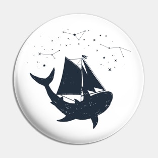 Creative Illustration In Geometric Style. Shark, Stars, Space, Adventure, Nautical Pin