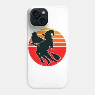 Halloween Witch and Sheltie flying on a Broom Phone Case