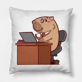 Cute Capybara working while drinking Coffee Pillow