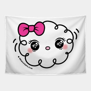 cute kawaii cloud with pink ribbon and big bing bing eyes Tapestry