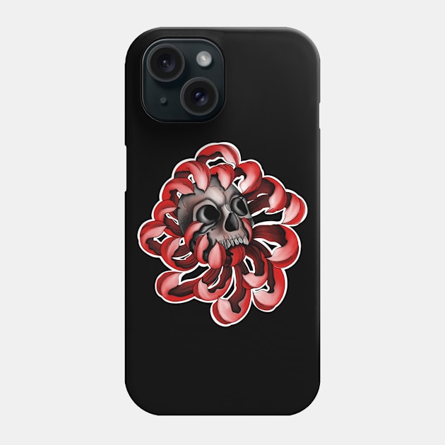 Scull in Red Flower Phone Case by Print Art Station