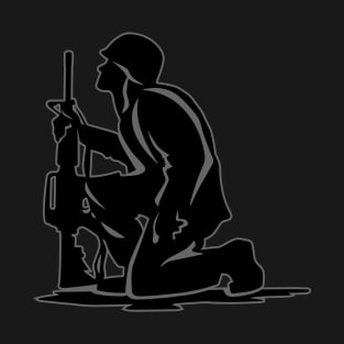 Military Serviceman Kneeling Warrior Tribute Illustration T-Shirt