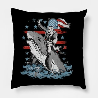 George Washington Riding Shark Funny July 4th American Flag Pillow