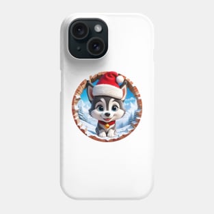 The Cute Christmas Dog Wearing Santa Hat Peeking Through The Hole In The Wall Phone Case