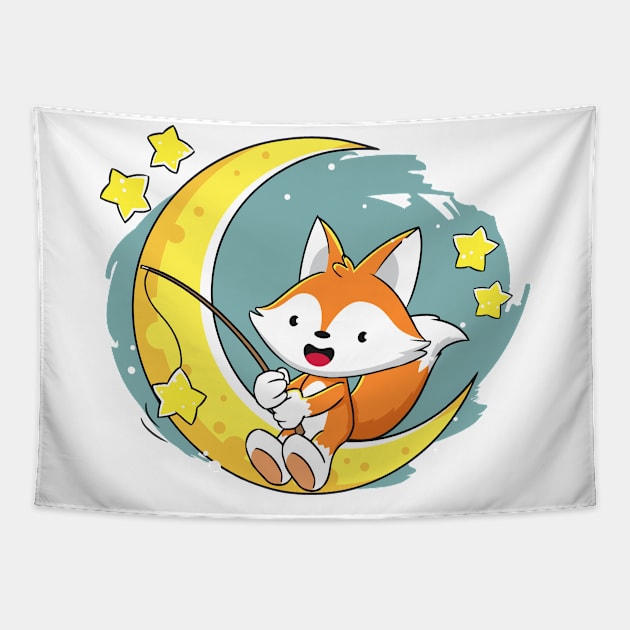 Fox at the moon Tapestry by Arkhan Store