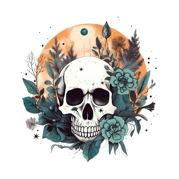 vintage skull in the garden by Black Dream Cat