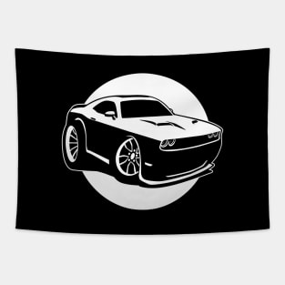 Modern American Muscle Car Cartoon Illustration Tapestry