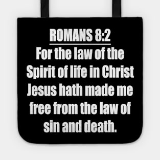 Romans 8:2 King James Version (KJV) Bible Verse Typography Tote