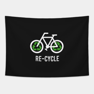 Recycle, bicycle with recycling symbol, black t-shirt, black shirt for cyclists Tapestry