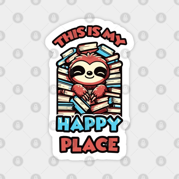 This is My Happy Place Cute Sloth Book Lovers Magnet by Irene Koh Studio