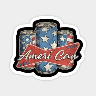 Retro Ameri Can Funny 4th of July Beer Patriotic USA flag Magnet