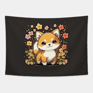 Chibi Shiba Inu: Blossom Charm Tapestry