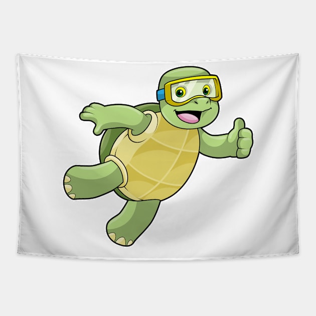 Turtle at Swimming with Swimming goggles Tapestry by Markus Schnabel