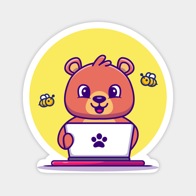 Cute Honey Bear Operating Laptop Magnet by Catalyst Labs