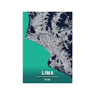 Lima Blue Dark Color City Map T-Shirt