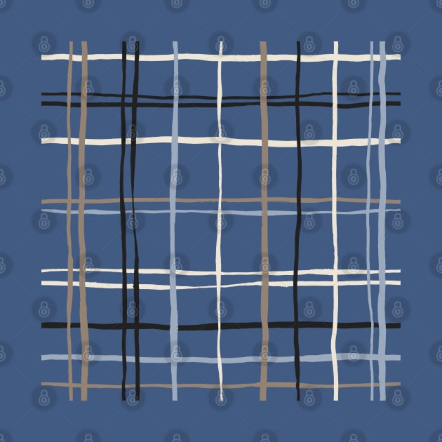 Timeless Tattersall Grid whith brown, beige and black stripes over dark blue by marufemia