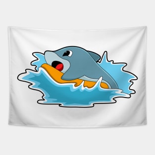 Dolphin at Surfing with Surfboard Tapestry