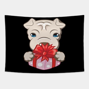 Merry Christmas Pug with  Gift Tapestry