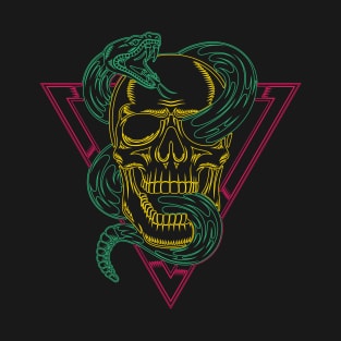 Retro 80s Style Neon Skull Snake T-Shirt