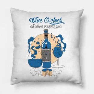 Blue and Grey Wine O'Clock Pillow