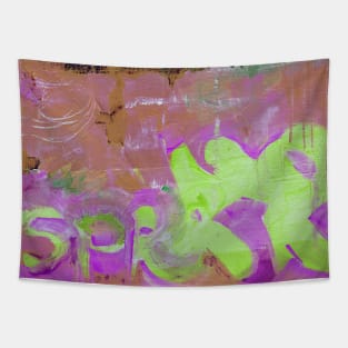 Seaside, surf, sea coast, soft wave. Modern abstract colorful painting with hand-painted texture. Oil on canvas. Terracotta-pink-green painting with splashes, drops of paint, paint smears, letters. Design for the  fabric, wallpapers, covers and packaging. Tapestry