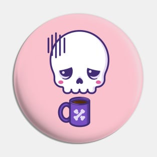 Dead inside, but caffeinated - kawaii skull with coffee cup Pin