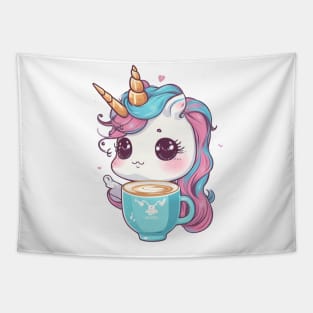 Cute unicorn with cup of coffee Tapestry