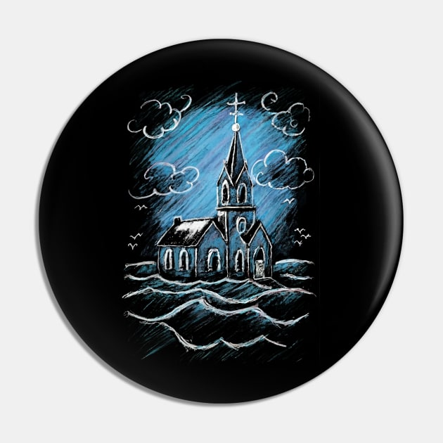 Chalk Drawing Art Of A Church Pin by CikoChalk