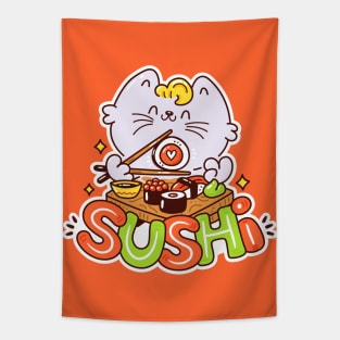 Sushi Cat Yum Tapestry