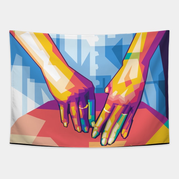 two hand pop art Tapestry by Rizkydwi