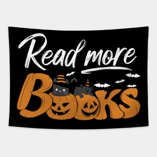 Read More Books, Funny Halloween Black Cats and Pumpkins Tapestry