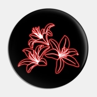 Red Neon Lys Flowers Pin