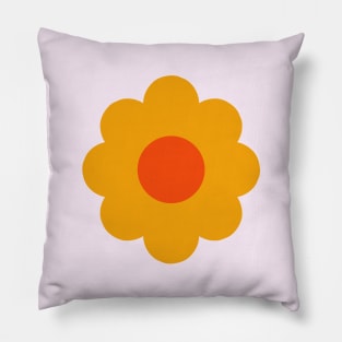 Groovy Yellow 60s Retro Vintage Sun Flower Pattern on pale pink Pillow