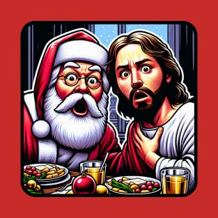 Jesus Santa Claus Christmas Dinner Holy Silent Night wwjd We Saw That meme T-Shirt