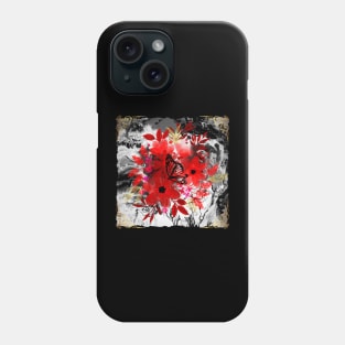 Painted Blooms on Spilled Canvas - Gold and red - black and white Phone Case