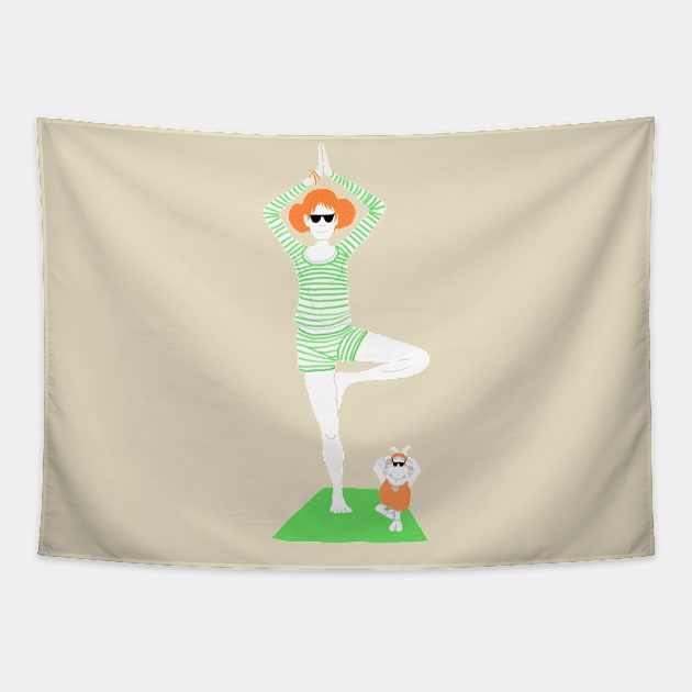 Yoga with sheep Tapestry by mnutz