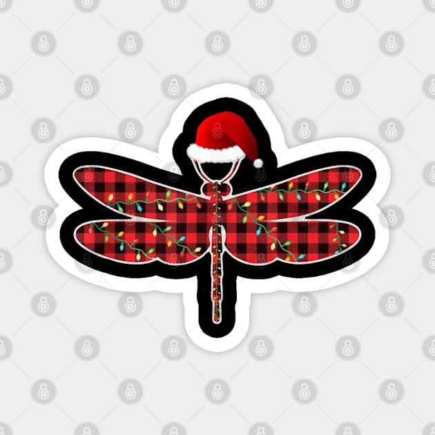 Dragonfly Christmas Tree Red Plaid Ornament Xmas Insect Magnet by little.tunny