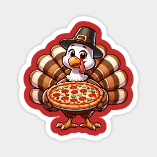 Turkey Holing a Pizza Thankgiving Magnet