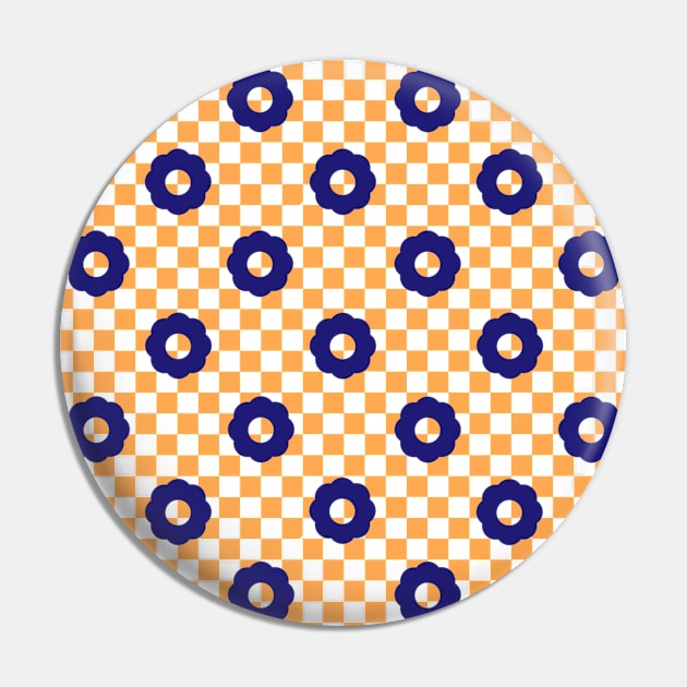 Checkers and Daisies (orange-royal) Pin by LetsOverThinkIt